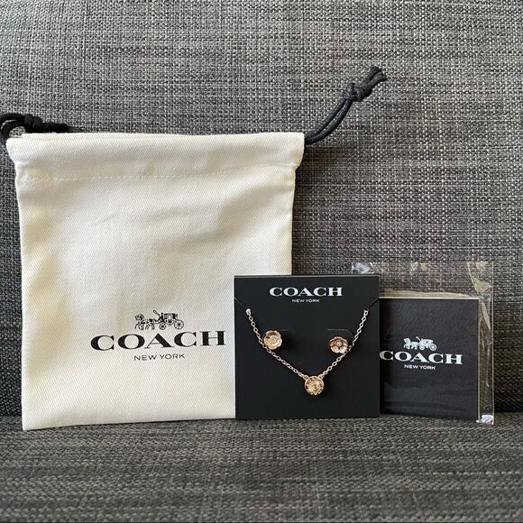 COACH Open Circle Necklace and Tea Rose Stud Set - Picture 5 of 6
